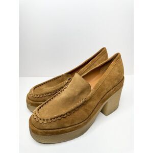 Marc Fisher Lina Platform Loafer 8.5 Suede Penny Light Brown Slip On Shoes